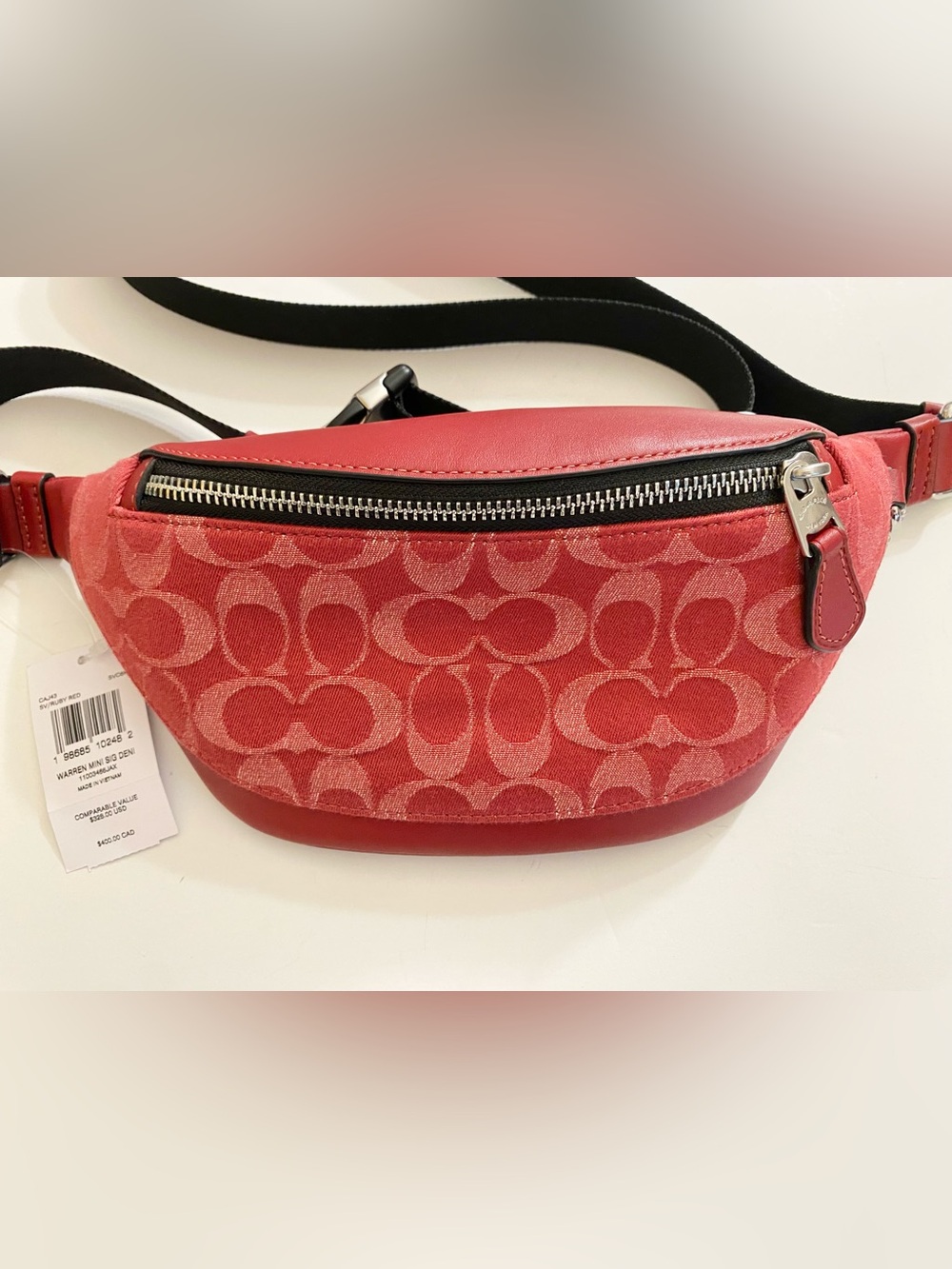 Coach Warren Mini Belt Bag in red signature denim. NWT R$328 Unisex - Picture 5 of 5